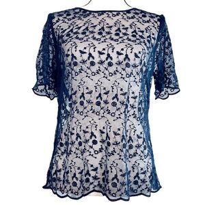 Jack Wills Sheer Floral Short Sleeve Blouse Lace Coquette Cover Up Top
